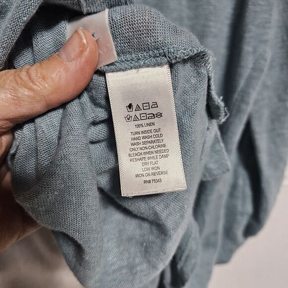 Adrienne Vittadini 100% Linen TEAL BLUE Light weight Tab‎ sleeve top Women's M - Picture 5 of 7